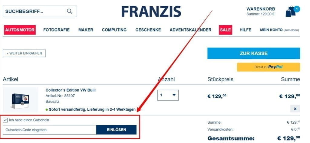 Franzis Rabattcode einlösen