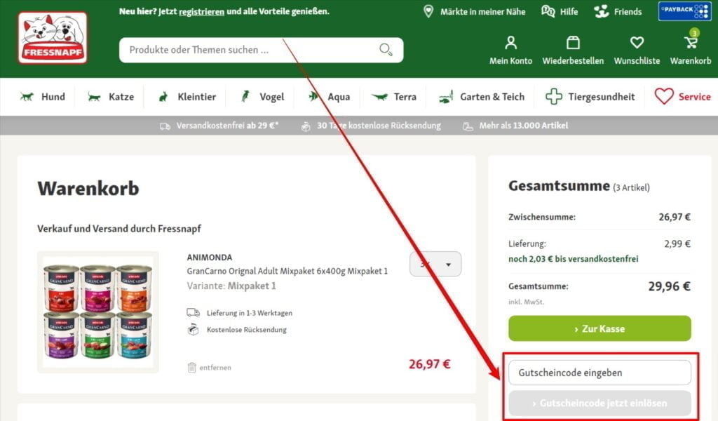 Fressnapf Rabattcode einlösen