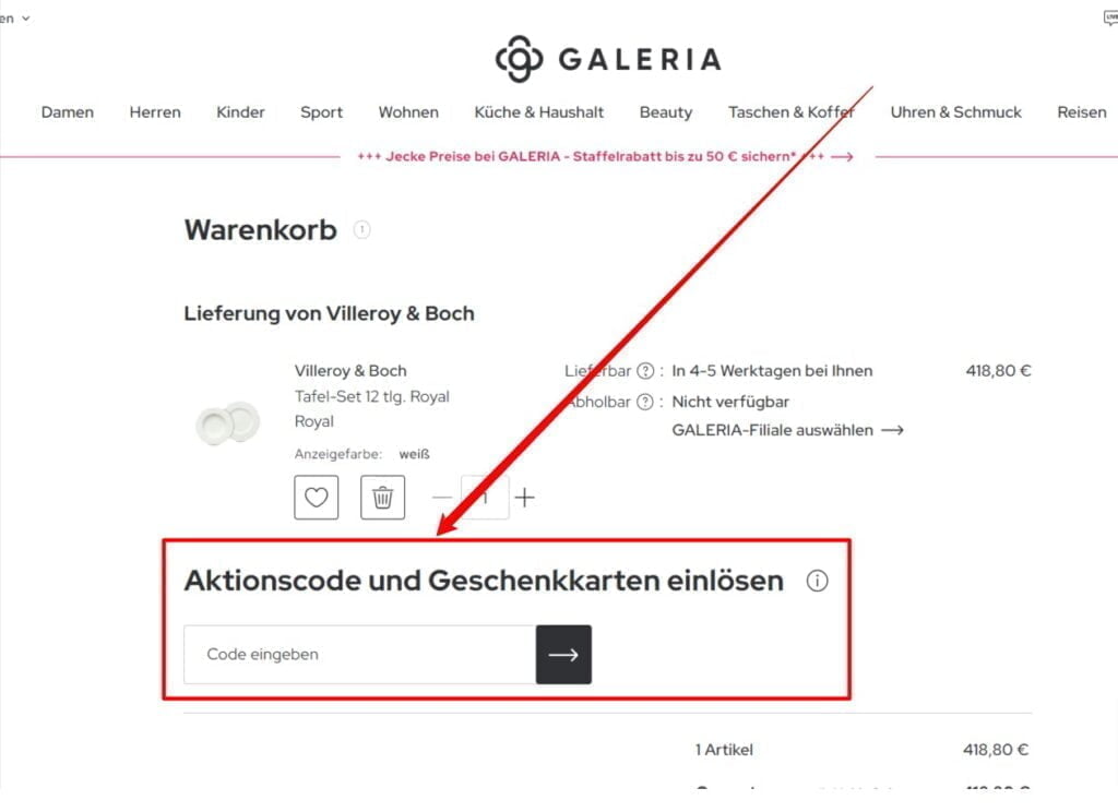 GALERIA Rabattcode einlösen