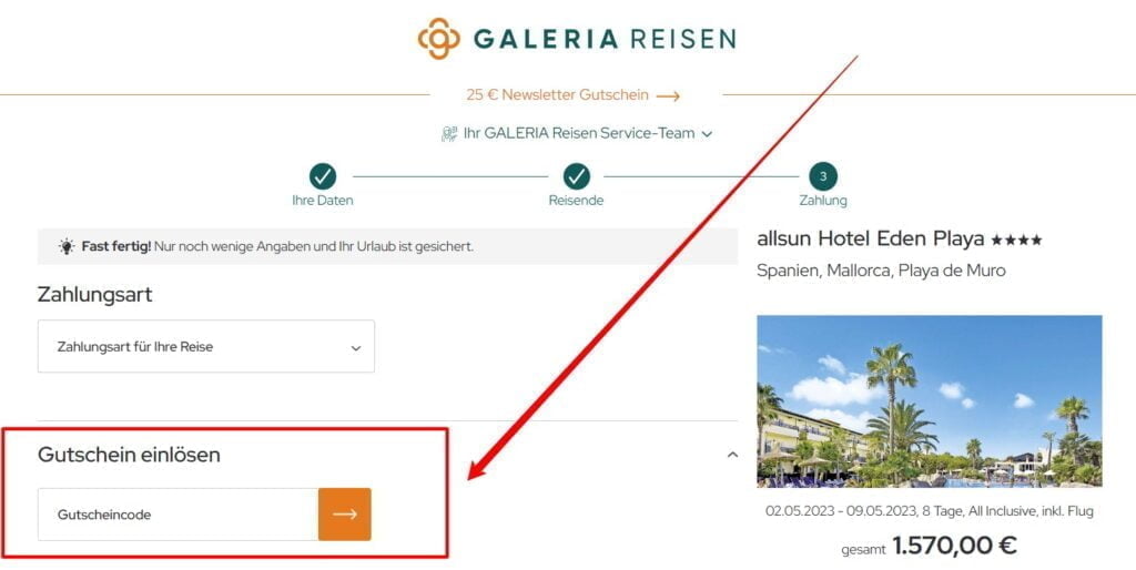 GALERIA Reisen Rabattcode einlösen