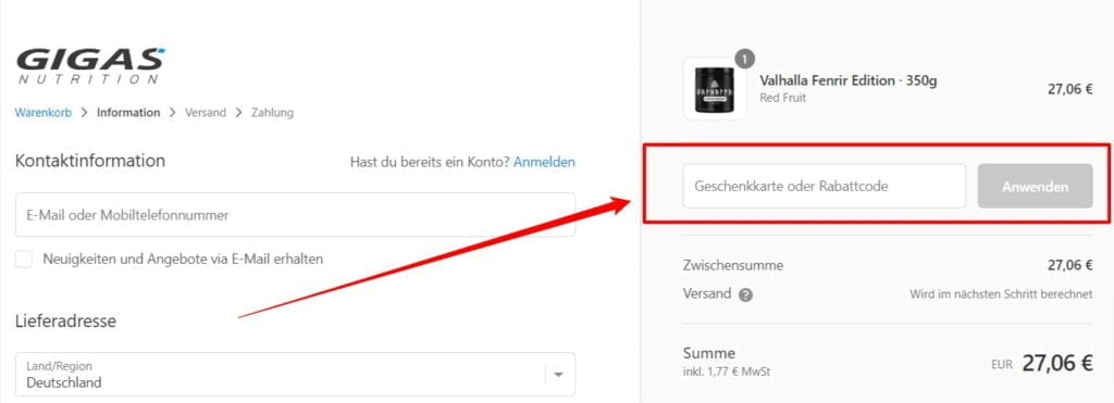 Gigas Nutrition Rabattcode einlösen