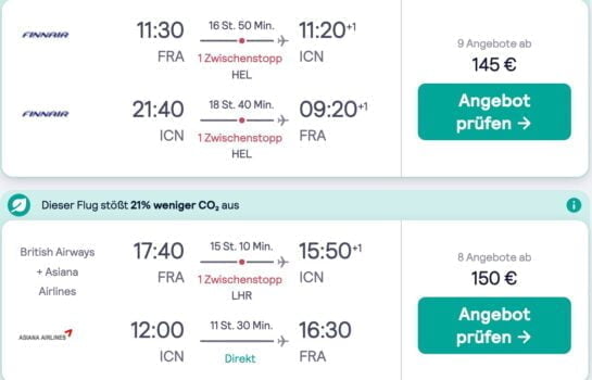 Guenstige Fluege von Frankfurt am Main nach Seoul auf Skyscanner