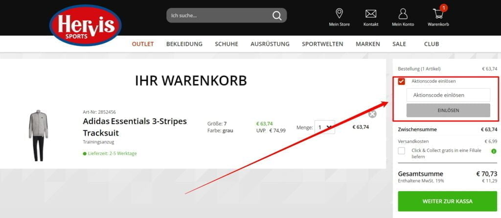 Hervis Rabattcode einlösen