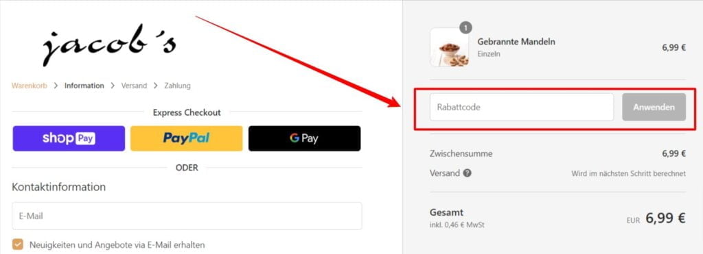 Jacobs Nussmanufaktur Rabattcode einlösen
