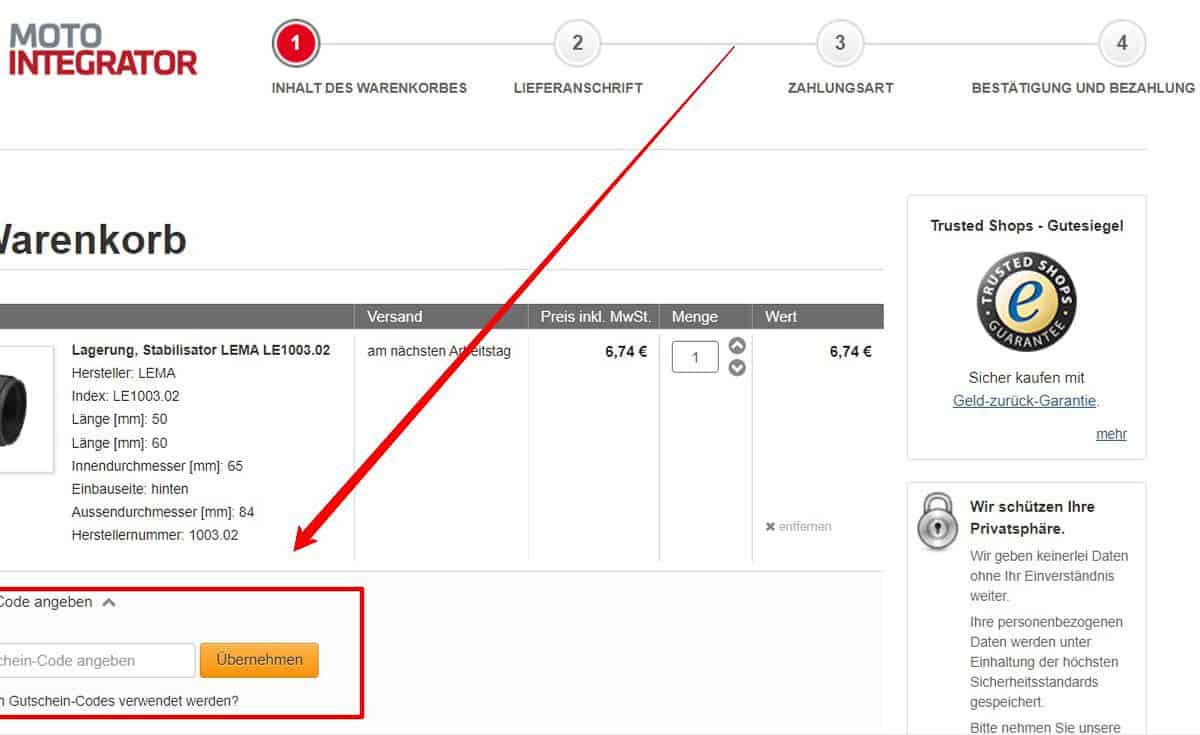 Motointegrator Rabattcode einlösen