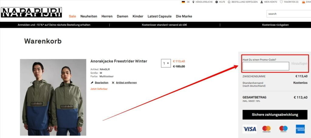 Napapijri Rabattcode einlösen