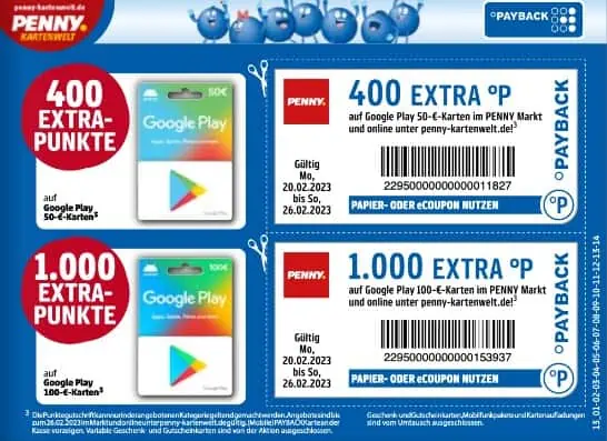 Penny: bis zu 1000 Paybackpunkte auf Google Play Guthaben