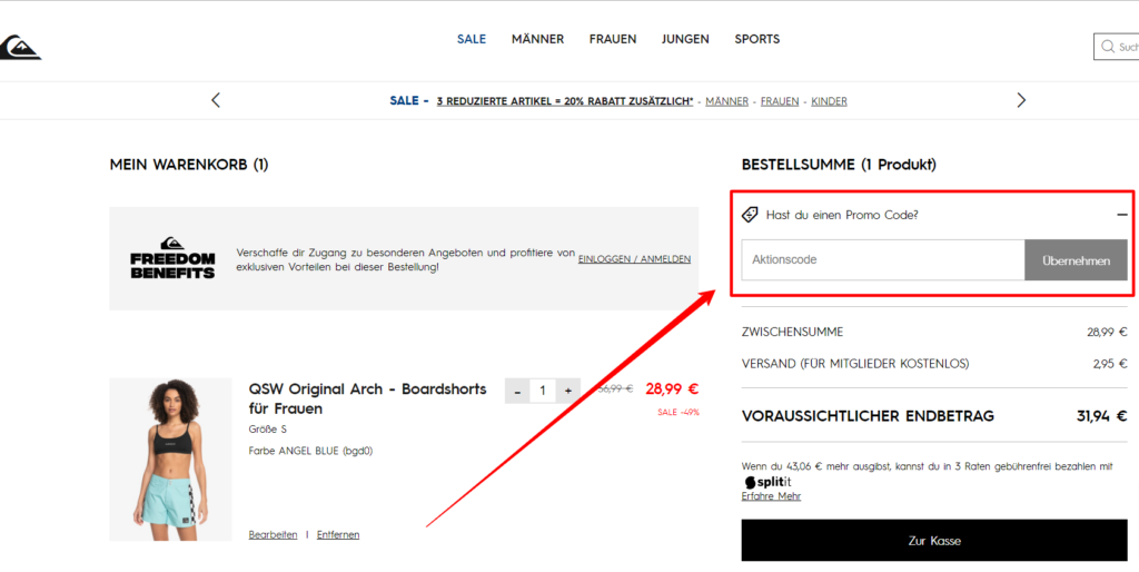 Quiksilver Rabattcode einlösen