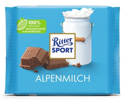 RITTER SPORT Alpenmilch g Vollmilchschokolade mit feiner Honig Karamellnote koestlicher Schokoladen Klassiker zum Teilen mit Freunden Amazon de Lebensmittel Getraenke