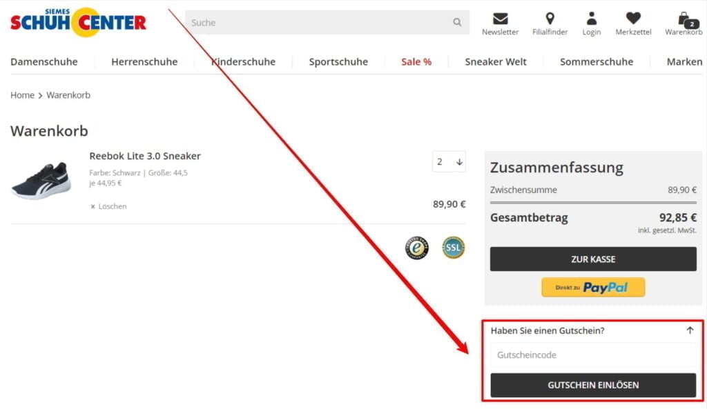 Schuhcenter Rabattcode einlösen