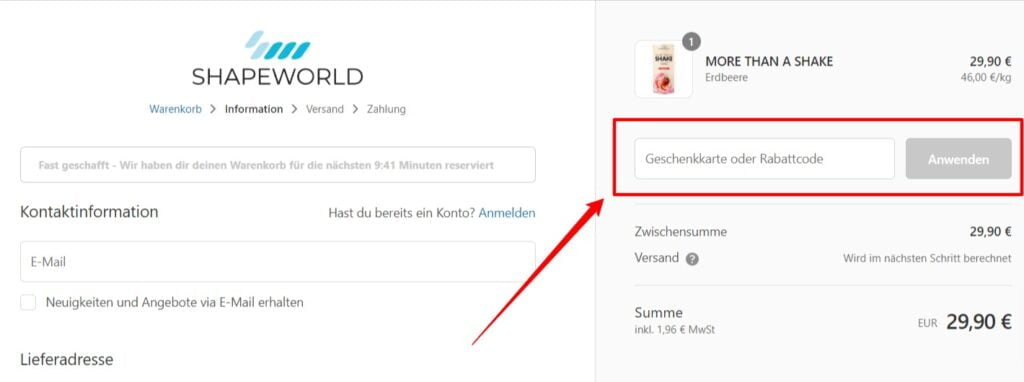 Shape World Rabattcode einlösen