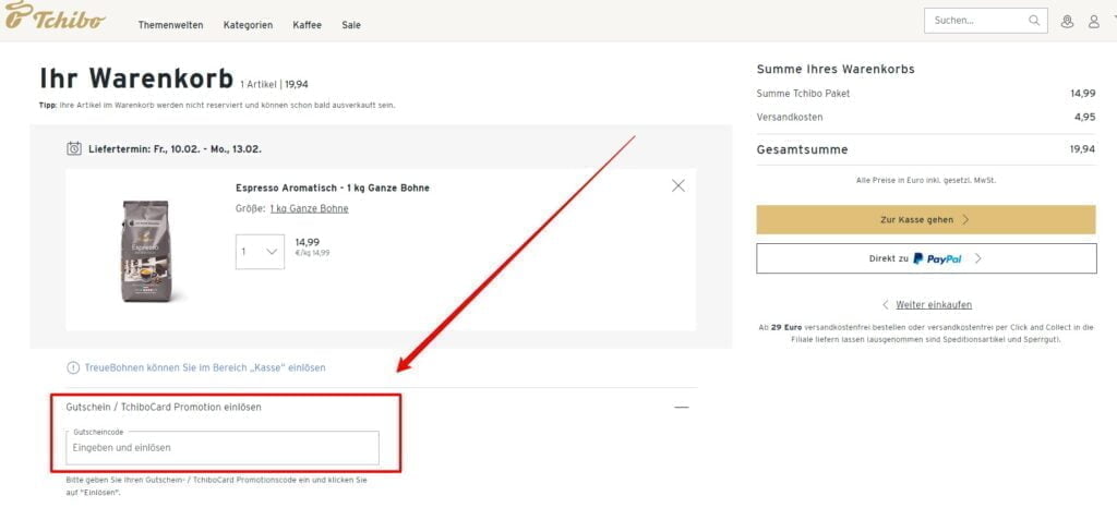 Tchibo Rabattcode einlösen