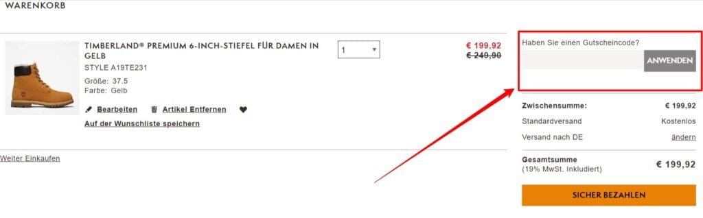 Timberland Rabattcode einlösen
