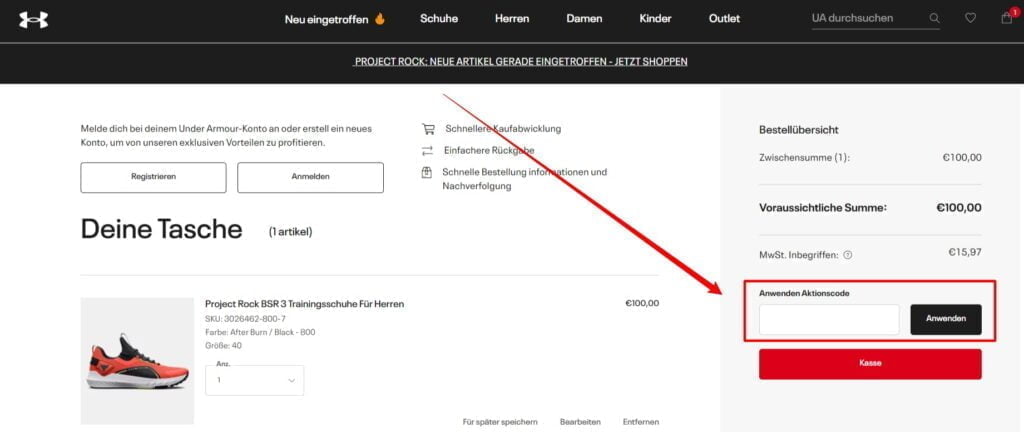Under Armour Rabattcode einlösen