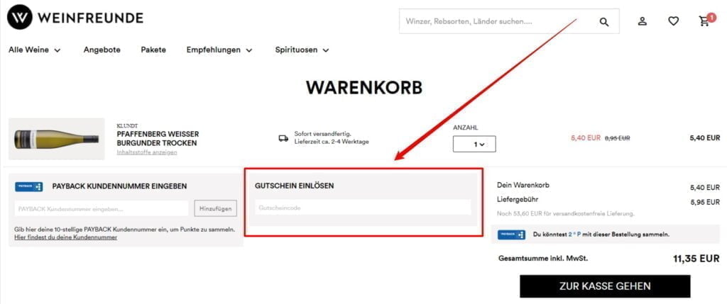 Weinfreunde Rabattcode einlösen