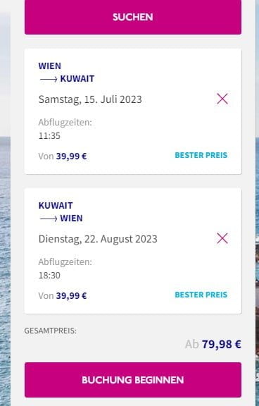 Wien →Kuwait Angebotene Fluege Wizz Air