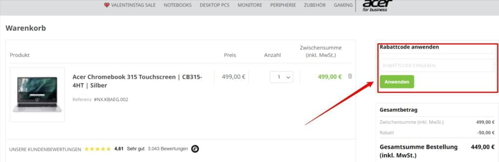 acer Rabattcode einlösen
