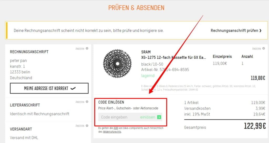 bike components Rabattcode einlösen