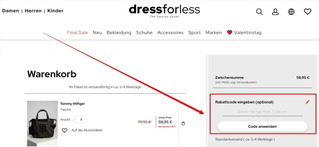 dress for less Rabattcode einlösen