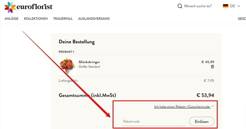 Euroflorist Rabattcode einlösen