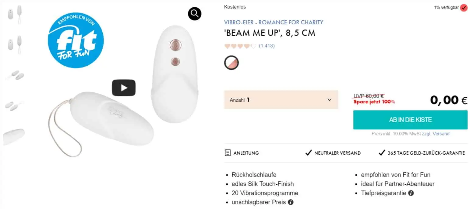 Eis DE: Beam me up Vibro-Eier & 6 Gratisartikel für 0 € (MBW 29,95 €) 🍦
