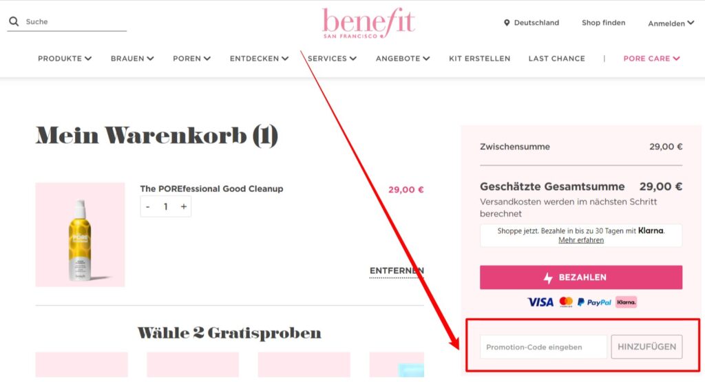 Benefit Cosmetics Rabattcode einlösen