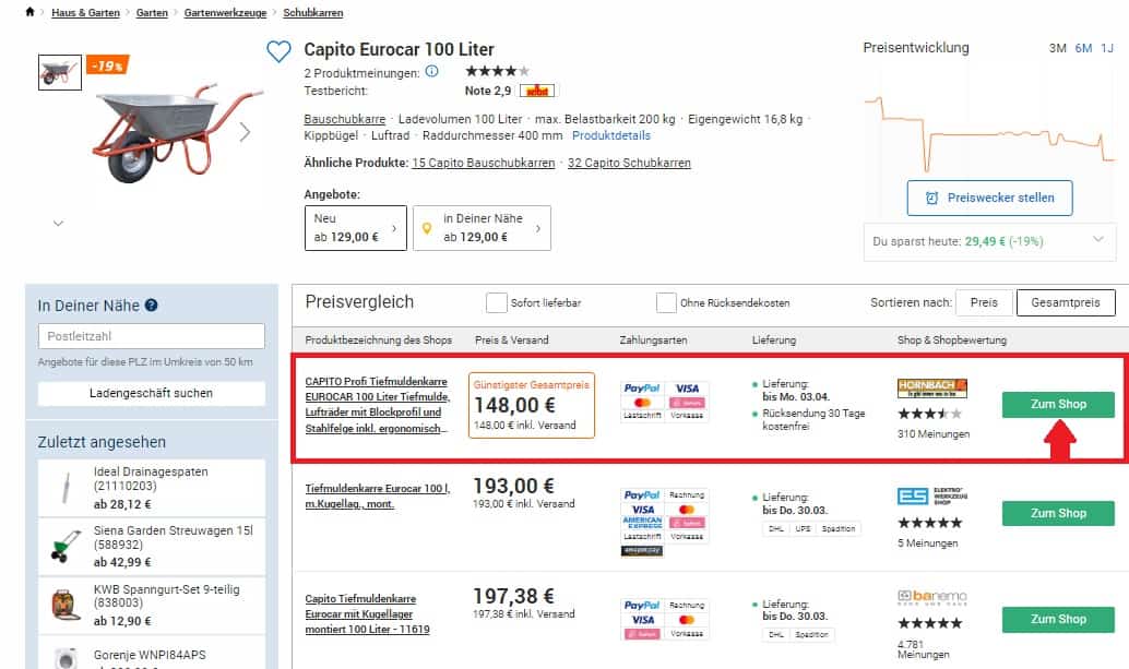 Capito Eurocar Liter Schubkarre Idealo