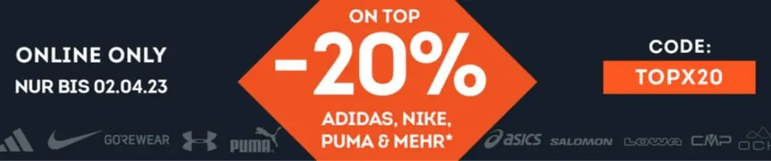 Sportscheck: bis zu 50 % Rabatt auf Schuhe und Kleidung + 20%  extra Rabatt