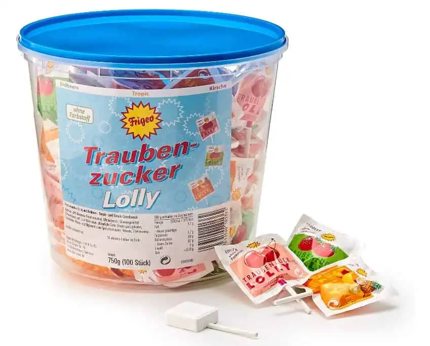 Frigeo Traubenzucker-Lolly 100 Stück im Eimer (750 g) ab 6,36 € inkl. Versand (statt 10,50 €)