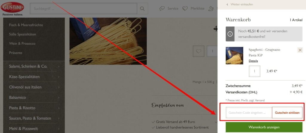 Gustini Rabattcode einlösen