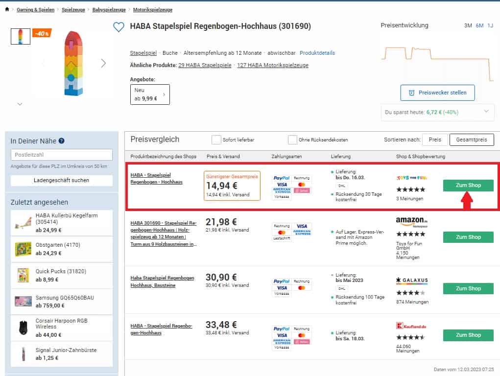 Haba Stapelspiel Regenbogen Hochhaus Idealo Angebot