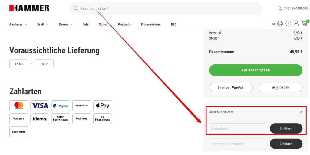 HAMMER Fitnessgeraete Rabattcode einlösen