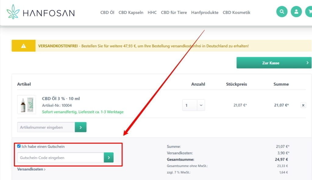 Hanfosan Rabattcode einlösen