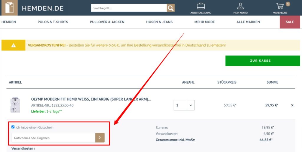 Hemden.de Rabattcode einlösen
