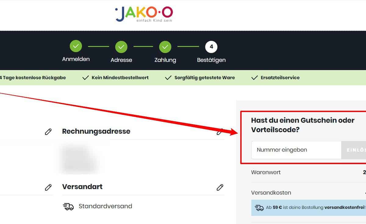 JAKO-O Rabattcode einlösen