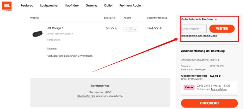 JBL Rabattcode einlösen