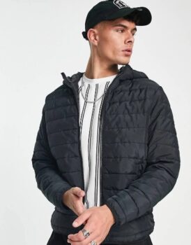 Jack Jones – Leichte Steppjacke in Schwarz mit Kapuze ASOS Outlet Google Shopping