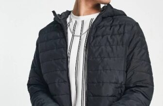 Jack Jones – Leichte Steppjacke in Schwarz mit Kapuze ASOS Outlet Google Shopping