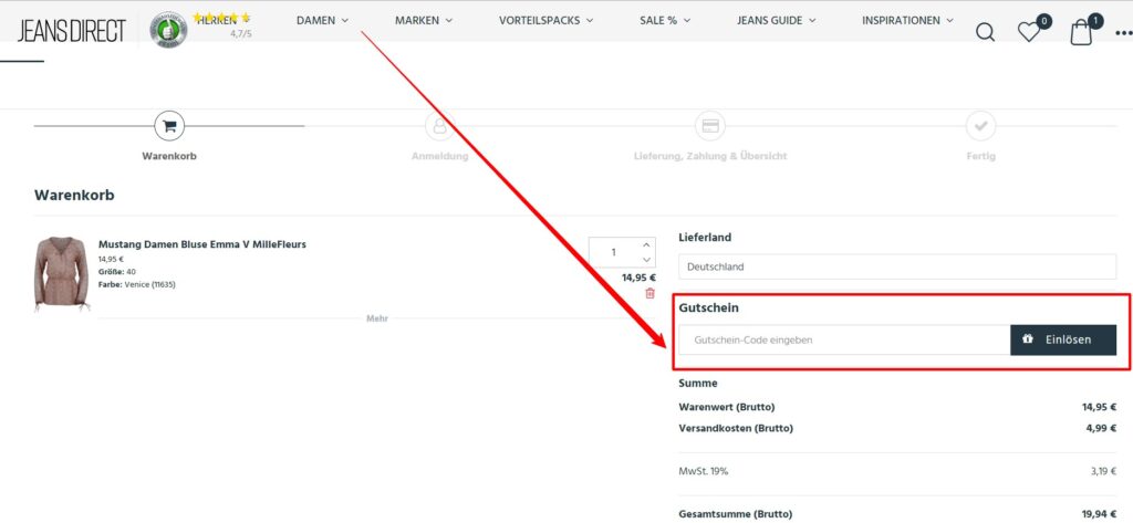 Jeans Direct Rabattcode einlösen
