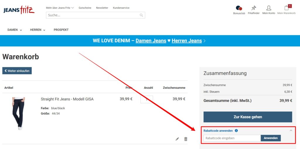 Jeans Fritz Rabattcode einlösen