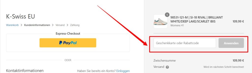 K SWISS Rabattcode einlösen