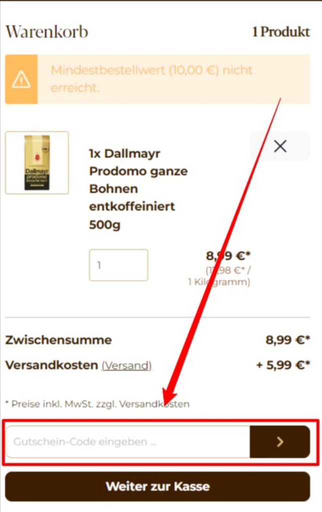 Kaffee Rabattcode einlösen