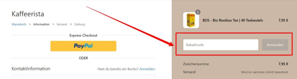 Kaffeerista Rabattcode einlösen