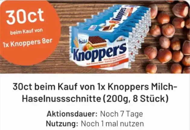 Knoppers Milch-Haselnuss-Schnitte (200g, 8 Stück) für 1,29 € [smhaggle – Penny]