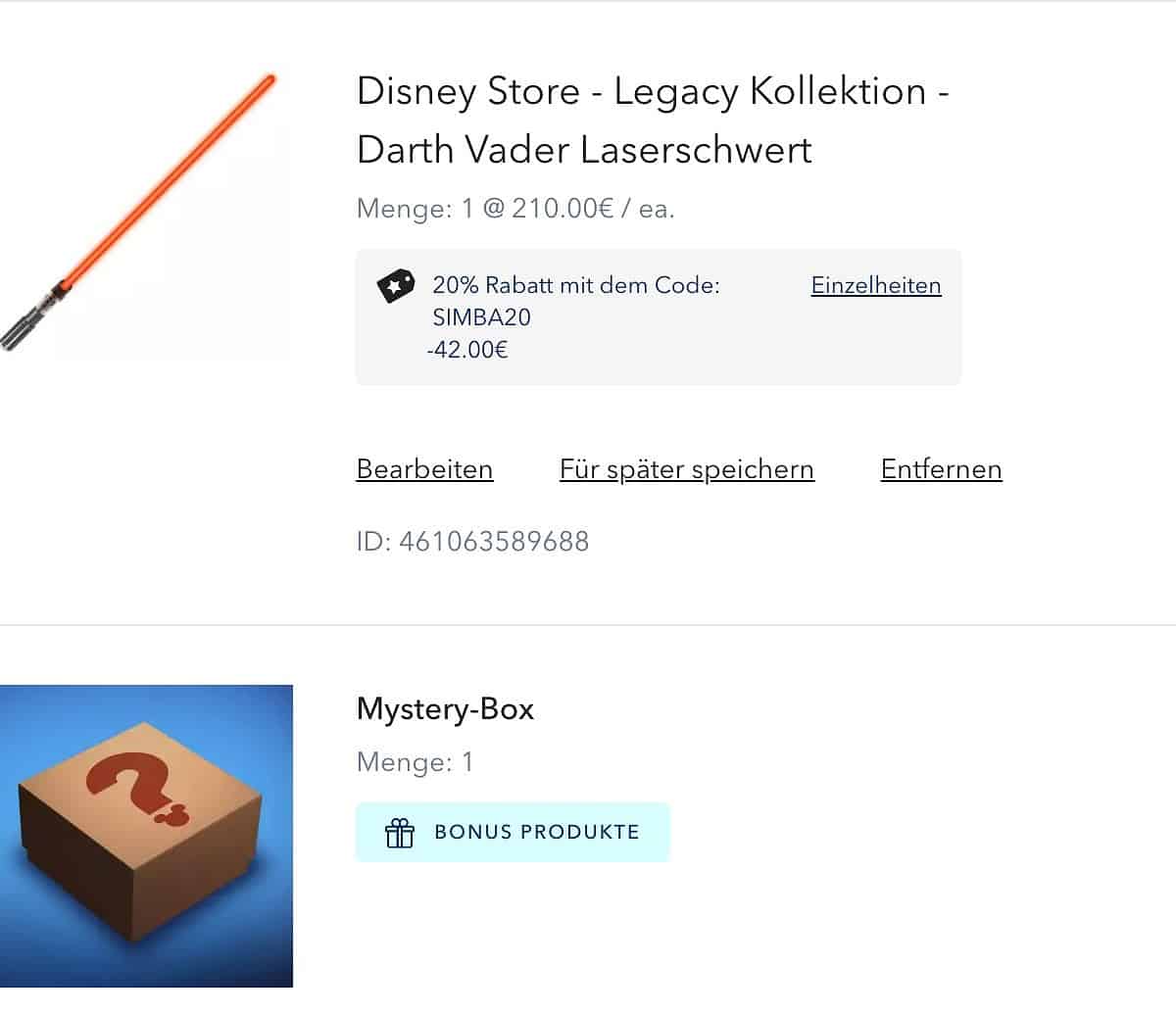 Mein Warenkorb Shopdisney