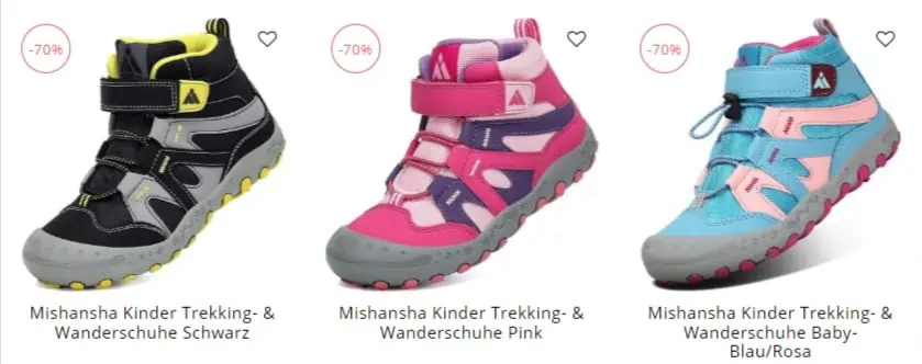 Mishansha Kinder Trekking- & Wanderschuhe (3 Farben, Gr. 24 bis 36) für 17,94 € inkl. Versand