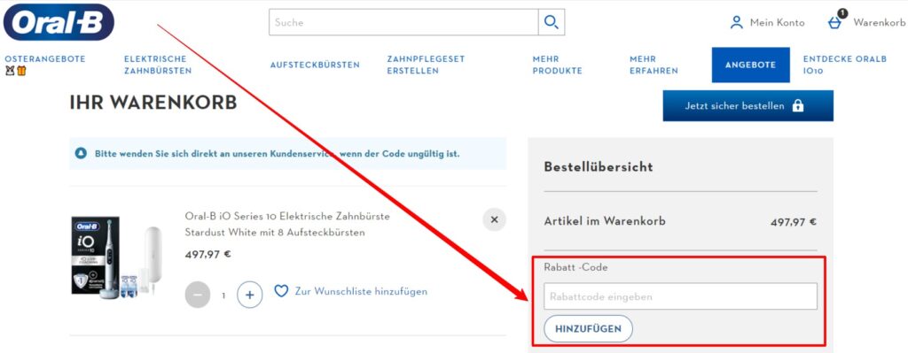 Oral B Rabattcode einlösen