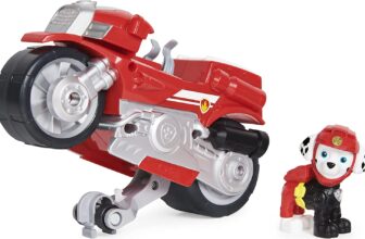 Paw Patrol Moto Pups Marshalls Motorrad mit Spielfigur Fahrzeug mit Rueckzugs und Wheelie Funktion