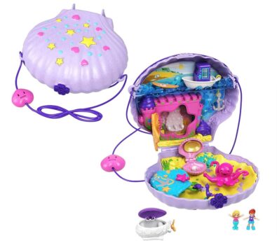 Polly Pocket GNH Muschel Tasche mit Riemen lustigen Unterwasser Funktionen kleiner Polly und L