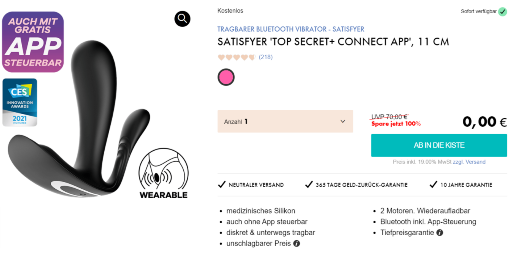 Satisfyer Top Secret+ Tragbarer Bluetooth Vibrator